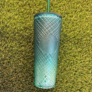 Starbucks Teal Diamond-Textured Reusable Tumbler with Straw